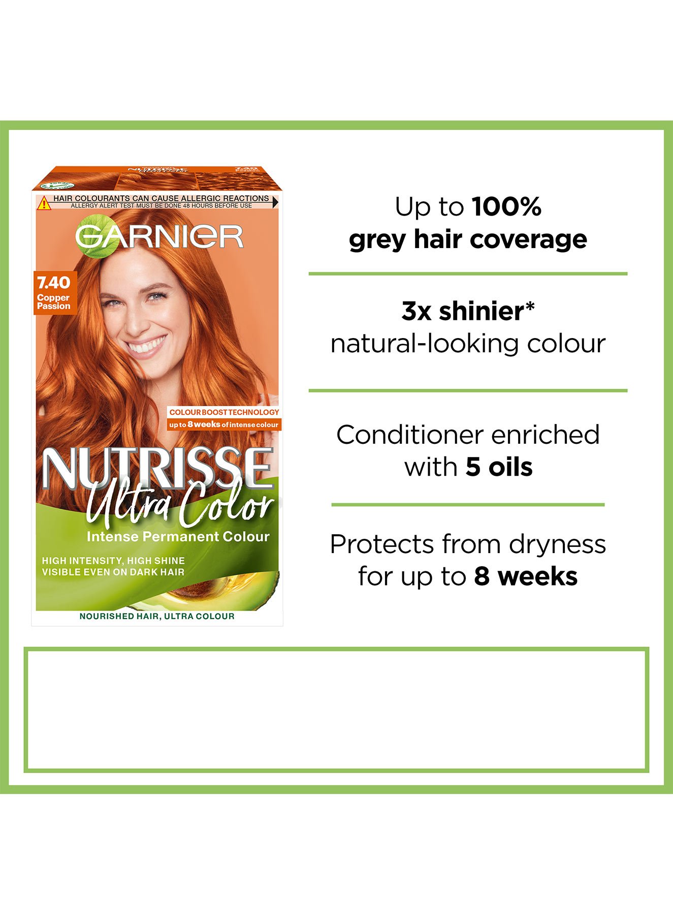 Nutrisse Ultra Color 7.40 front of pack with hair claims